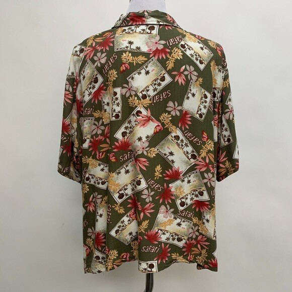 Bahama Beach Woman Top Shirt 2X Multicolor Olive Green Pink Red Floral Safari - Picture 3 of 6
